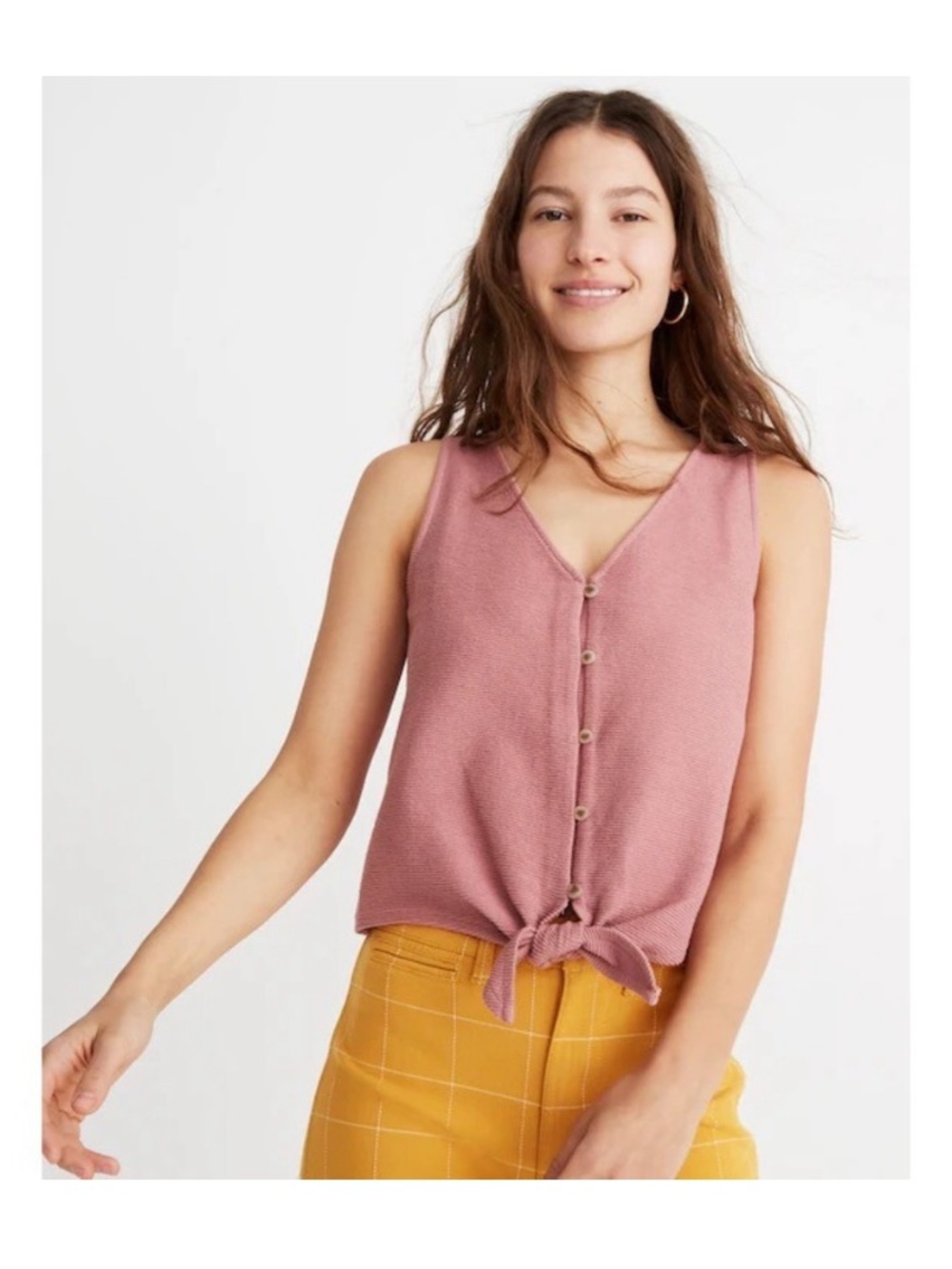 Texture & Thread Madewell Pink Tie Front Button Tank Top XS 100% Cotton
